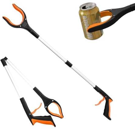 Grabber Stick, Foldable Pick Up Stick Rubbish Picker Grabber Stick Grabbers Reacher Tool with Light, Litter Grabbers for Elderly Heavy Duty Pick Up Grabber Stick for Disabled (1Pc, 32.6 in, Orange)