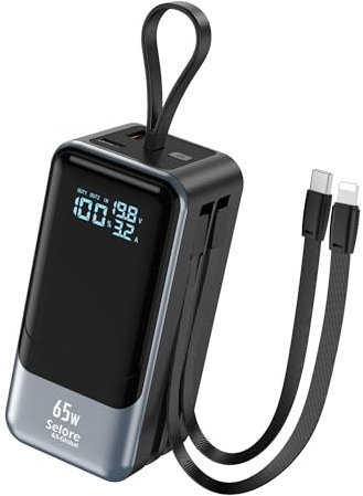 Batterie Externe 65W, Power Bank Charge Rapide Chargeur Portable Powerbank USB C Input & Output avec 4 Ports, Affichage LED, Compatible avec iPhone 17 16 15 14 13 Samsung Galaxy MacBook iPad Pro etc