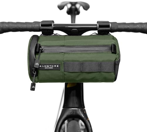 ALMSTHRE Signature - Bolsa para Manillar de Bicicleta, Color Verde Cazador, rígida, con Cremalleras Impermeables y Correas Ajustables, Bolsa Ligera para Manillar de Bicicleta, Compatible con