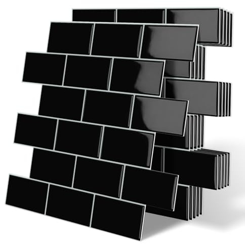 Tiwoos 10 Credence Adhesive Adhesif Mural pour Cuisine Autocollant Carrelage Salle de Bain,Noir (30.5x 30.5cm)