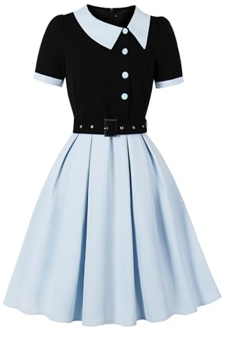 Wellwits Femme Robe Vintage Asymétrique Col Coupe Cocktail Soirée et Bureau
