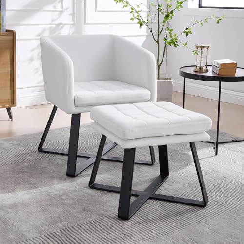 chairus Fauteuil de Salon avec Repose-Pied, Fauteuil Relax avec Pieds en Métal, Chaise Scandinave en Velours pour Salon, Chambre, Beige