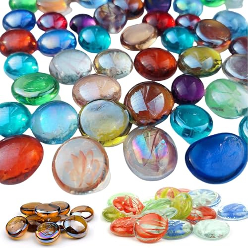 Tokaneit Pack of 150 Colourful Children's Muggle Stones, Glass Nuggets, Colourful Glass Stones Decoration, Glass Stones Colourful, Glass Balls, for Landscaping Aquariums, DIY Decoration Stones for