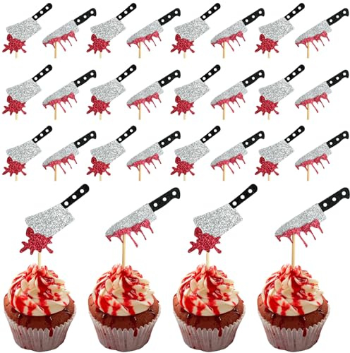 Decoracion Tarta Halloween 24 Piezas Brillante Terror Cuchillos Decoración Tarta Halloween Decoración Cupcakes Cake Topper