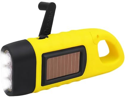 YUMIPDD Taschenlampe Kurbel, Solar Kurbeltaschenlampe Notfall, Dynamo Taschenlampen mit Karabinerhaken, Wasserdicht Torch Light Notlicht Freien Tragbar Camping Lampen Stromausfälle (Gelb)