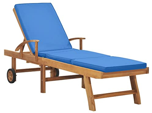 QZZCED Tumbona de Teca Clásica con Cojín y Mesa Deslizante, Ajustable en 3 Posiciones, 2 Ruedas para Jardín, Patio o Piscina, Acabado Suave y Resistente a la Intemperie, Mueble