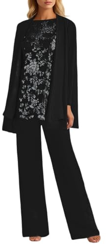 Gefomuofe Traje de boda para mujer, chifón, traje de madrina para boda, pantalones formales con chaqueta, 3 piezas, elegante, traje de noche, traje de ocio, traje de pantalón transpirable, opaco