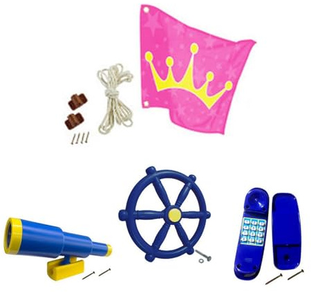 MUXZSIZ Casetta da Gioco per Esterni, casetta sull'albero, Ruota per Parco Giochi, Nave Pirata Adatta ai Bambini, telescopio, Esperienza Divertente, Volante,