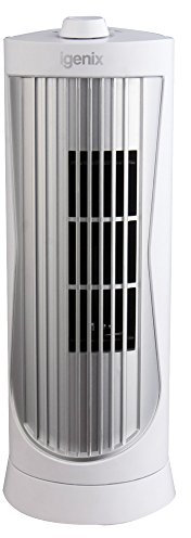 Igenix DF0020 12 Mini Tower Fan – Compact Oscillating Desk Fan with 2 Speed Settings, Quiet Operation, Easy-Carry Handle, Ideal for Home, Office, Bedside & Desktop Use – White
