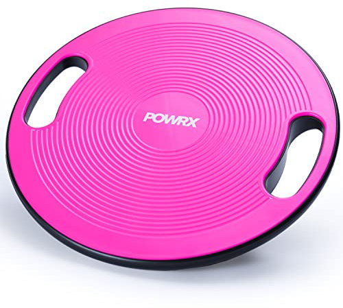 POWRX Balance Board inkl. Workout I Wackelbrett Ø 40cm mit Griffen I Therapiekreisel für propriozeptives Training und Physiotherapie versch. Farben Pink