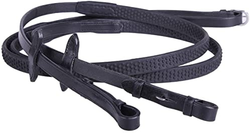 Equipride LEATHER REINS WITH SUPER GRIP ANTI-SLIP FOR BRIDLE SUPER FLEXIBLE (Pony, Black)