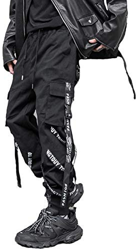 Hello MrLin Herr Hip Hop Jogger Cargo Techwear Baggy Streetwear Punk Byxor