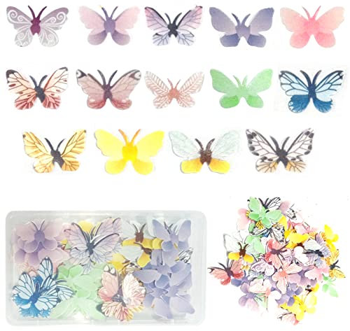 VEGCOO 72 adornos mariposa comestibles para tartas, decoraciones coloridas para tartas de mariposas con caja, topper mariposa para cupcakes familiares, tartas de boda, fiesta de cumpleaños