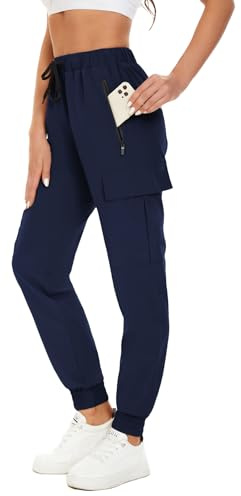 FANGJIN Femme Taille Haute Cargo Été Bande Élastique Jogging Yoga Pants Grande Taille Carotte Multipoche Chino Séchage Rapide Pantalon Bleu Marine S
