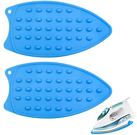 yuntop 2 Pcs Silicone Iron Rest Pads Multipurpose Iron Hot Resistant Mat Protective Pads for Ironing Board, Flat Irons, Curling Irons (Blue)