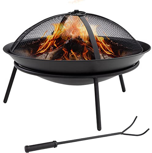 Outsunny Brasero Exterior para Jardín Pozo de Fuego de Metal con Protector de Chispas y Atizador para Hogueras Terraza Camping al Aire Libre Ø47x33 cm Negro