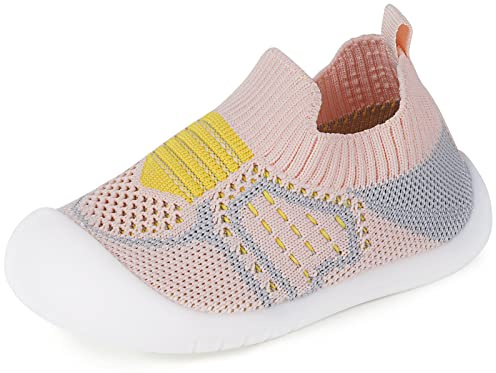 Baby Boys Girls Slippers Breathable Walking Sock Infant Shoes Baby First Walking Shoes Non-Skid Baby Shoes with Soft Rubber Sole Toddle Sneaker,Pink-3