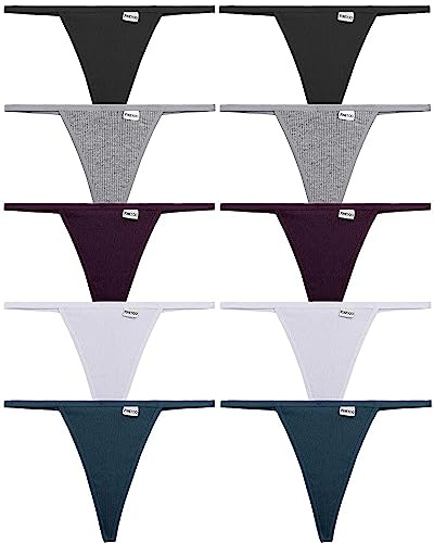 FINETOO Pack de 10 tangas tangas de algodón para mujer, ropa interior de algodón y cintura baja, elásticas, tanga en T, tanga sexy para mujer, S-XL