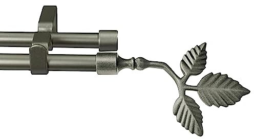 Garesa Gardinenstange Sheet Ø 16mm, 2-läufig, Chrom, matt I Stabile Vorhangstange ohne Ringe I Offener Träger mit Endkopf Blatt I Auch für mittelschwere Vorhänge I 120cm