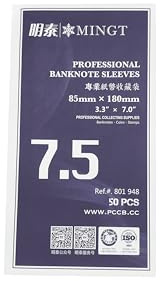 PCCB MINGT 50 Pcs Banknote Sleeves Size 7.5 (85x180mm) | OPP Paper Money Protector Bags for Currency Storage & Collecting Supplies