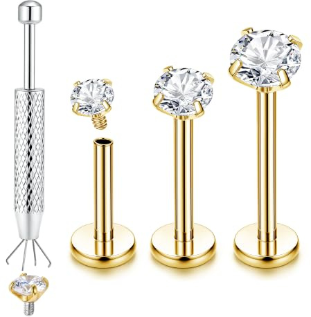 Chriscoco G23 Titanium Tragus Helix Labret Piercing Nose Stud 6/8/10MM | Internally Threaded, 16/18G, Medusa Lip Piercing Jewellery,Labret Studs,Lip Bars,Tragus Earrings,Tragus Bar,Flat Back