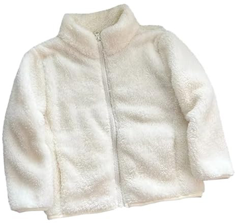 Guqmjde Teddy Fleecejacke Mädchen Winterjacke Fleecejacke Kinder Thermal Mantel Sweatjacke Warm Jacken Wintermantel Plüschjacke Übergangsjacke Outdoorjacke Flauschjacke Weiß, 140 Cm