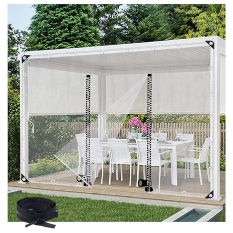 SHUDONGDEN With Zipped Door PVC Clear Waterproof Tarpaulin Side Panels Clear 0.5mm Tarpaulin Waterproof Heavy Duty ，for Garage，Patio，Gazebo，Porch，Outdoor, Customizable(H2.5xW3.5m/H8.2xW11.4ft)
