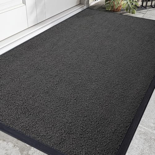 DEXI Door Mat 50 x 80 cm, Dirt Trapper Doormats Non-slip, Stain and Fade Resistant, Low Profile, Easy Clean Entrance Rug for Outdoor Indoor, Grey