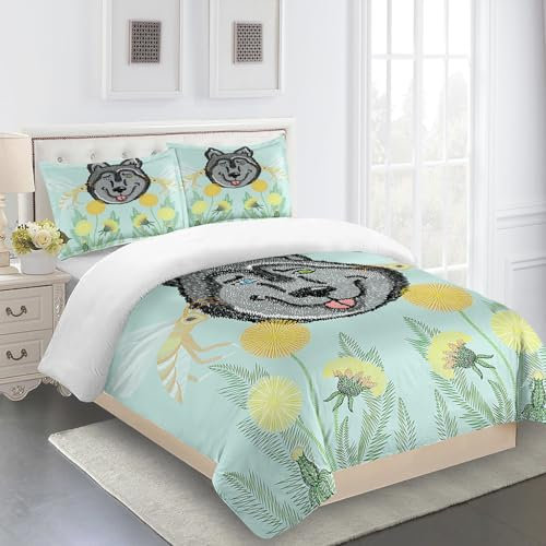 Bettwäsche 240X220 Gelbe Löwenzahn Bettbezug Set,Bettbezüge-Sets 3 Teilig Mikrofaser Bettbezug Mit Reißverschluss Und 2 Kissenbezug 80X80Cm, Bettwäsche-Sets Modern，Bettwäsche Im Schlafzimmer