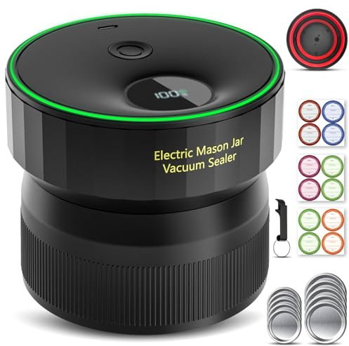 2026 Upgraded Mason Jar Vacuum Sealer, Electric Vacuum Sealer for Regular Mouth and Wide Mouth Canning Jars, Fully Automated and Portable