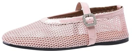 Summer Shoes Women's Ballerina Women's Sporty Slip On Shoes Fishing Net Flat Sandals Women's Shoes Woven Mesh Casual Shoes Buckle Strap Flats Shoes Round Toe Barefoot Shoes Outdoor, pink, 6 UK