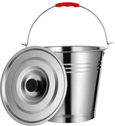 BESPORTBLE Stainless Steel Ash Bucket Lid for Bbq and Fireplace, Large 8l Outdoor and Indoor Charcoal Storage Container, Thick 28cm Fire Pit and Wood Stove Coal Holder