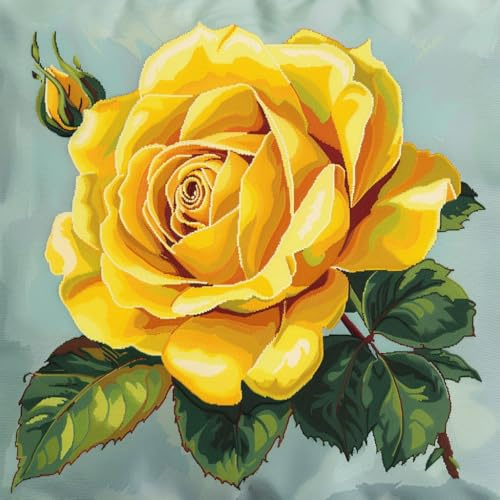 ASONGLINGO Kit de almohada con gancho de pestillo, Flor de rosa amarilla funda de almohada impresa, hilos de ganchillo, cojín de gancho,Cojines con Cierre de Gancho 43x43cm