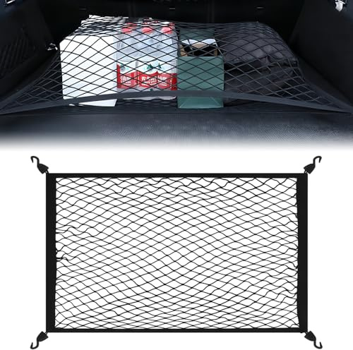 Rete per bagagliaio auto, 60 x 40 cm, in nylon super elastico, si estende fino a 120 x 80 cm, rete universale per auto, SUV, furgoni, pickup, con 4 ganci resistenti
