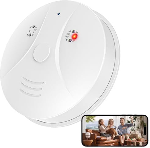 1080P HD Wireless WiFi Indoor Camera Smoke Detector for Home Security with App Control & Motion Detection,Outdoor Camera with Night Vision & Loop Recording for Office/Garage/Shop,Easy to Use & Install