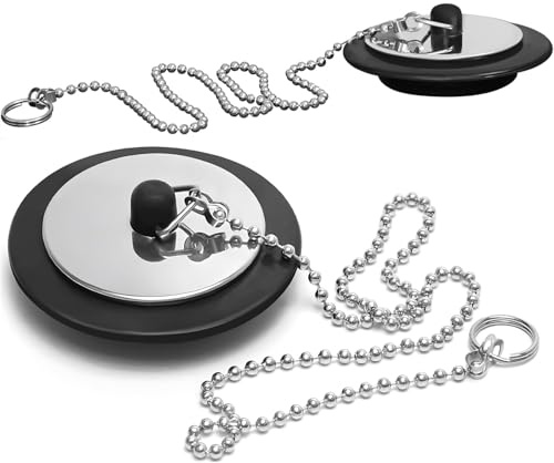 Sandiyago 2 Pack Bath Sink Plug, Universal Basin Waste Plug, Rubber Drain Stopper with 40cm Stainless Steel Ball Chain for 42mm to 45mm Drain