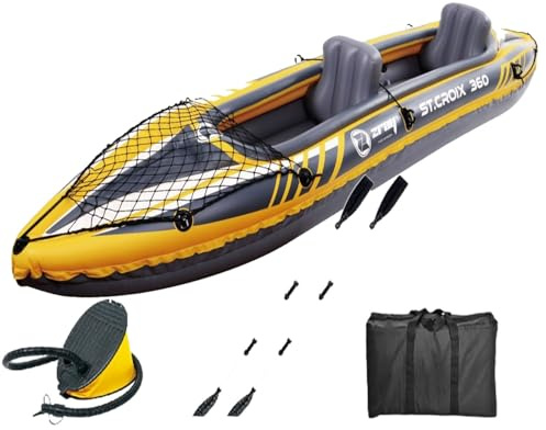 RAMYPOKET Kayak Hinchable 2 plazas Double Inflatable Kayak, MAX 180kg with Oars and Pump Portable Barca Hinchable Kayak with Inflatable Seats Carrying Bag for Lake River Outdoor