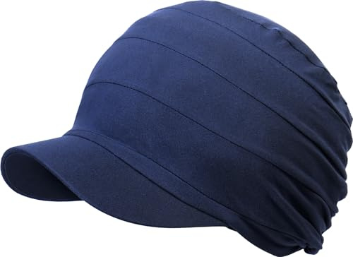 MESU Women Chemo Headwear Cancer Hats Brim Visor Cap Beanie Hat for Hair Loss Blue