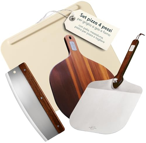 SILBERTHAL Set pietra pizza 4 pezzi - Pala inox, tagliapizza e tagliere