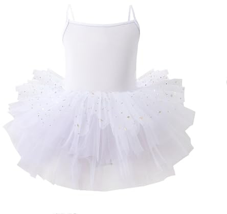 Genérico Maillot de Ballet para Niña Vestido Tutú con Tirantes Finosy Estrellas Doradas Leotardo Elástico para Clases de Danza y Recitales 3-10 Años