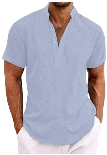 Vhersily 2026 Camicia da Uomo A Maniche Corte, Colletto Alto, con Bottoni Henley T-Shirts Blusa Estiva Elegante Maglietta Serafino Tinta Unita Ampia per La Spiaggia Shirts Vacanze da Lavoro