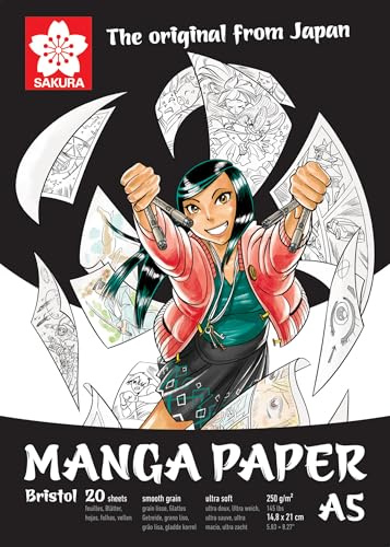 Bloc de Papel Manga Sakura - A5 21x14.8cm 250g - 20 Hojas - Ideal para Dibujo Manga