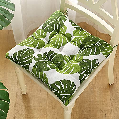 Stuhlkissen mit Bändern 2er Set, Chickw1 Nordischer Stil Sitzkissen Gefüllt Dekokissen Zierkissen Gartenkissen für Gartenstuhl, Küche oder Esszimmerstuhl Indoor und Outdoor (Monstera,40x40cm)