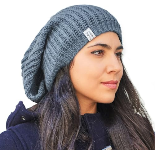 CHARM Oversized Winter Slouchy Knit Beanie, Blue
