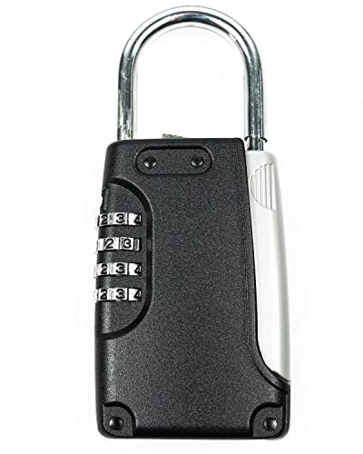 FELGNER Sicherheitsbox KB.G5 Schlüsselbox mit Bügel/Vorhängeschloss zum Anhängen | Schlüsselsafe mit Zahlencode | Aufbewahrung von Schlüsseln, Karten oder kleinen Wertsachen | Grau Schwarz
