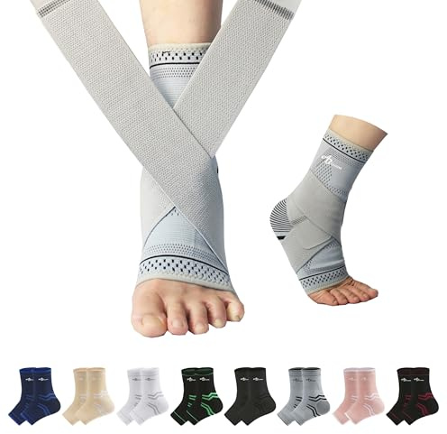 ABIRAM Manicotto per piedi (coppia) con fascia a compressione, tutore per caviglia, supporto alla caviglia, calcio, basket, pallavolo, corsa, per piede slogato, tendinite, fascite plantare