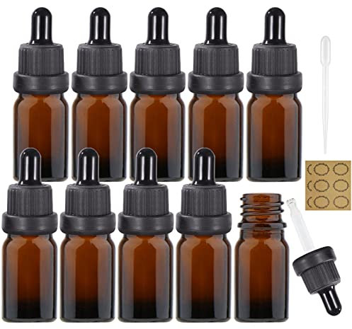 10 st, droppflaska i bärnstensglas – alledomain tomma droppflaskor med glaspipetter, påfyllningsbara små provglasflaskor för eteriska oljeblandningar/parfymer/aromaterapi/kemisk vätska