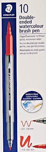 Staedtler Watercolour Design Journey 3001-51 Double Fibre Tip Pens Yellow Green Fine Tip and Flexible Brush Tip Water-soluble 10 Yellow-Green Felt Tip Pens