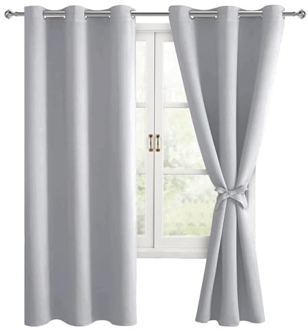 Hiasan Cortinas opacas con ojales, gris plateado, 2 unidades, 106 x 160 cm (ancho x alto), cortinas deslizables suaves para dormitorio, salón, etc.