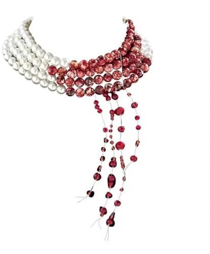 Collar de Perlas de Gota de Sangre,Halloween Collares de Gota de Sangre,Collar de perlas con sangre,Perlas de imitación de sangre, gargantilla,Goteando Halloween,Accesorio para fiesta de Halloween
